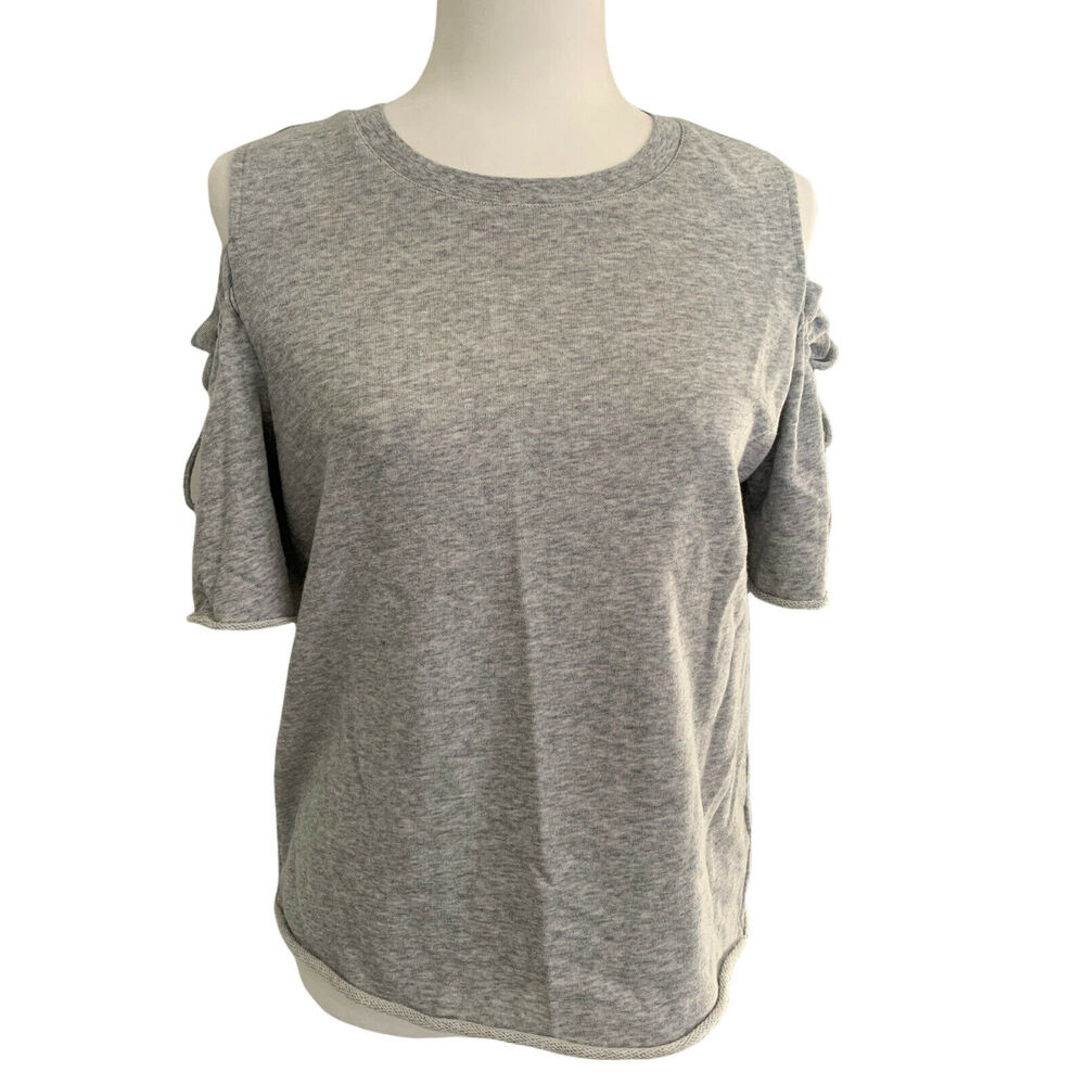 LC Lauren Conrad Womens Gray Off The Shoulder Pullover Top Medium Knit Sweater